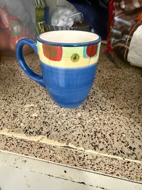 Pfaltzgraff Mesa Mug-Painted Blue Ceramic Mug with Floral Border